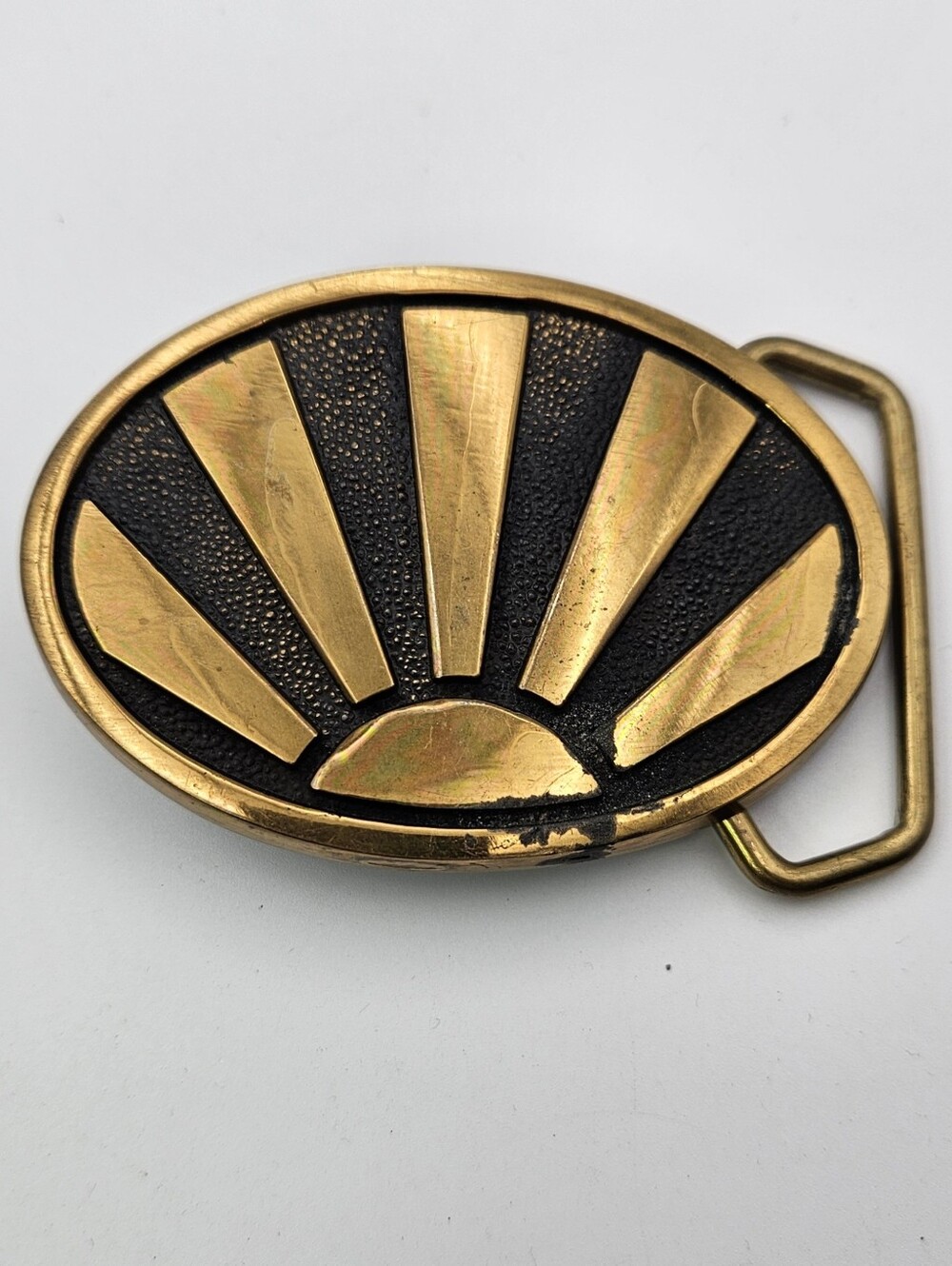 Vintage Solid Brass Sunburst Belt Buckle Sun Rays Art Deco Sunrise USA